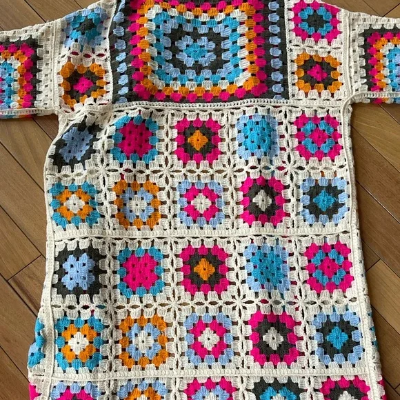 POL One Boho Granny Square Crochet Duster Cardigan Sweater OS - Picture 11 of 12